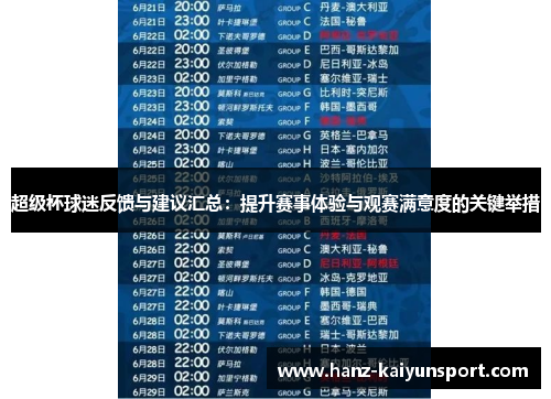 超级杯球迷反馈与建议汇总：提升赛事体验与观赛满意度的关键举措